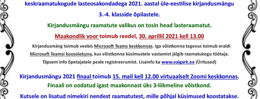 Kirjandusmäng 2021 kuulutus